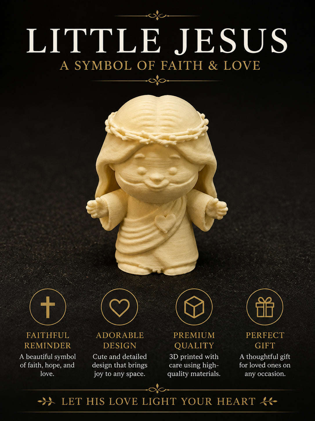 3D Printed Little Jesus Figurine  & Prayer Card - 3D printed religious by TX3D Printing Co.