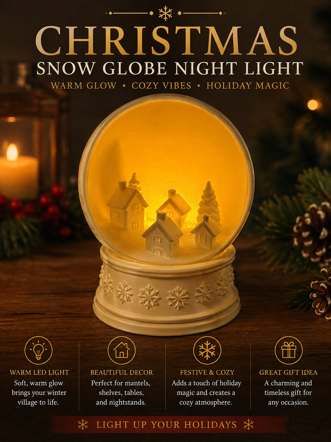 3D Printed Christmas Snow Globe Night Light - 3D printed holiday-christmas by TX3D Printing Co.