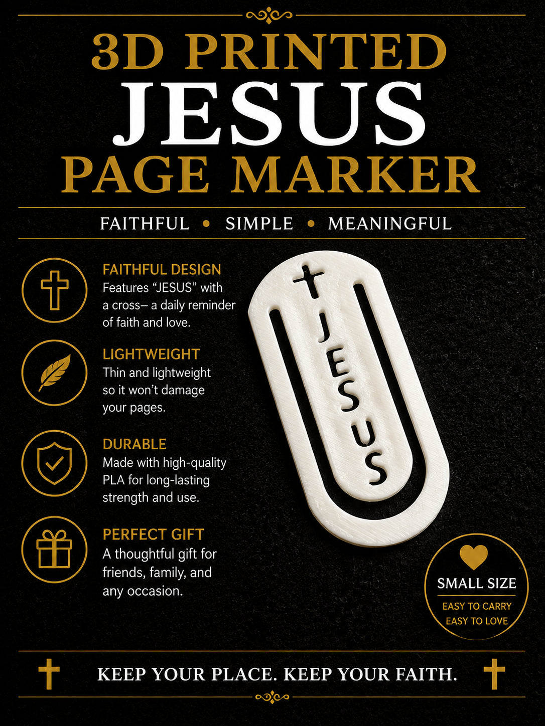 3D Printed JESUS Page Marker - 3D printed religious by TX3D Printing Co.