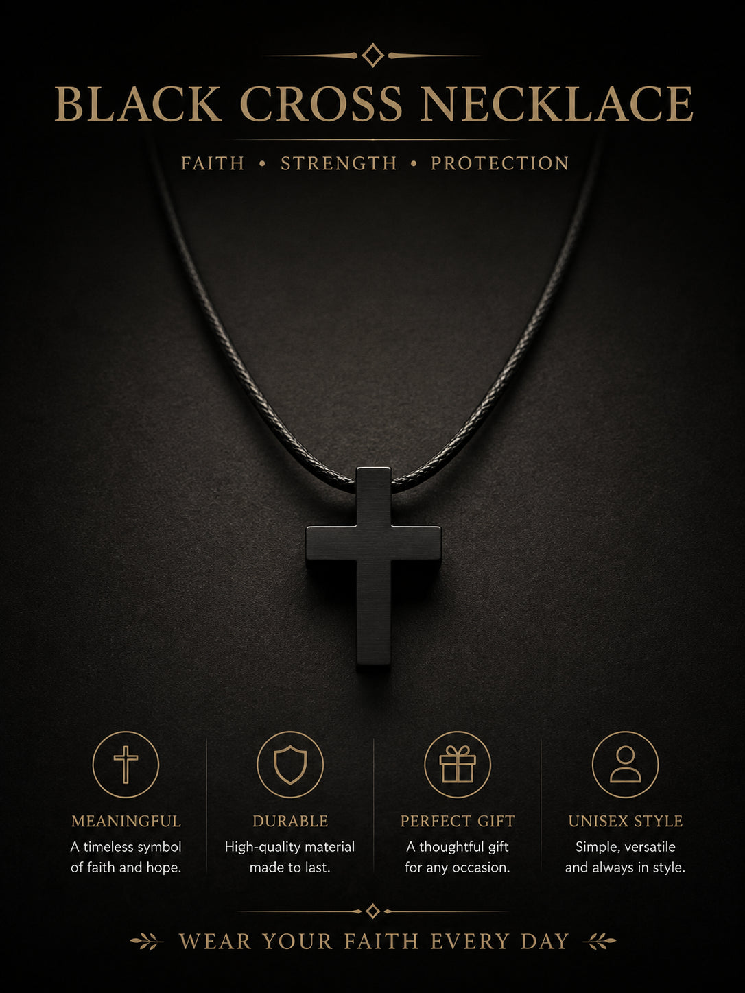 Black Cross Necklace - 3D printed jewelry by TX3D Printing Co.