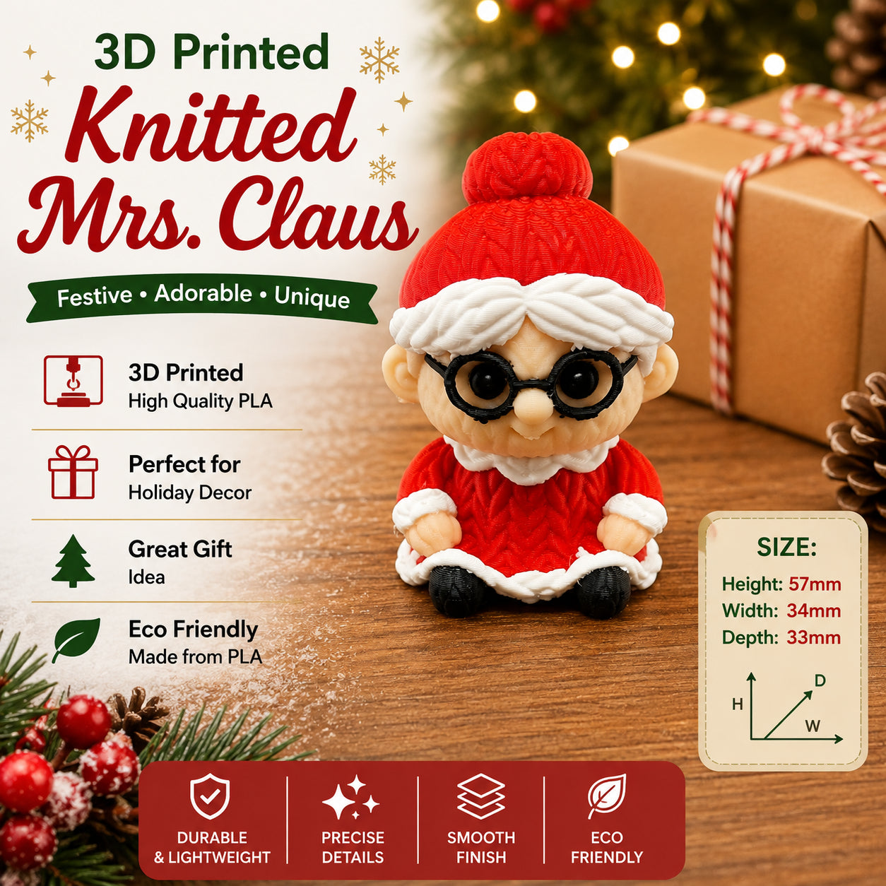 3D Printed Knitted Mrs. Claus - 3D printed holiday-christmas by TX3D Printing Co.