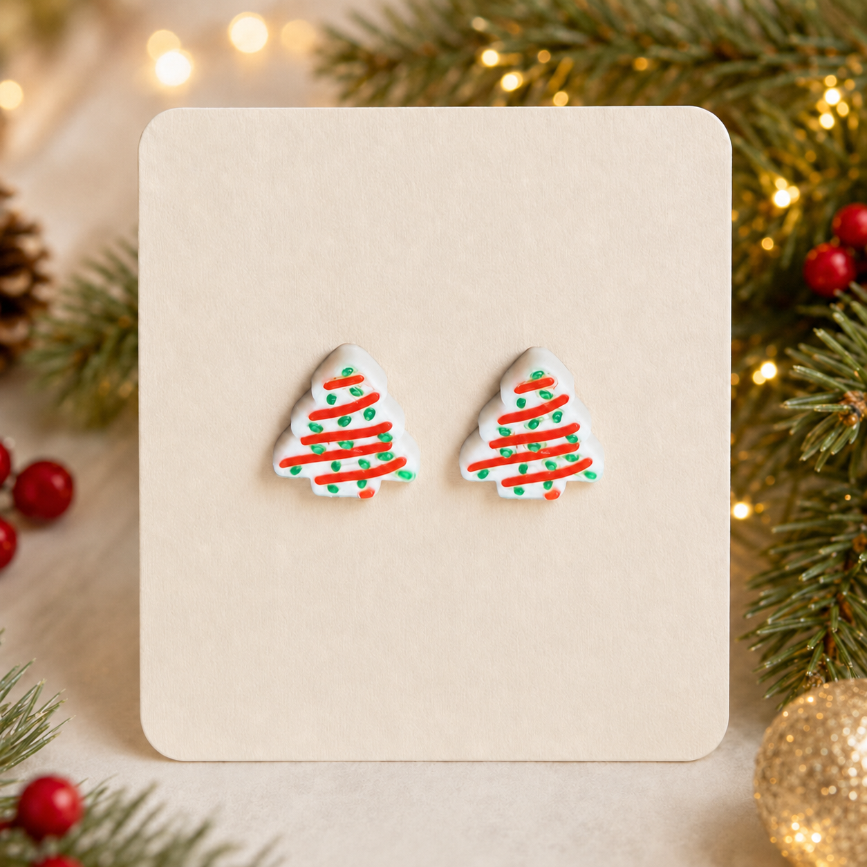 Little Debbie Christmas Tree Earrings - 3D printed jewelry by TX3D Printing Co.