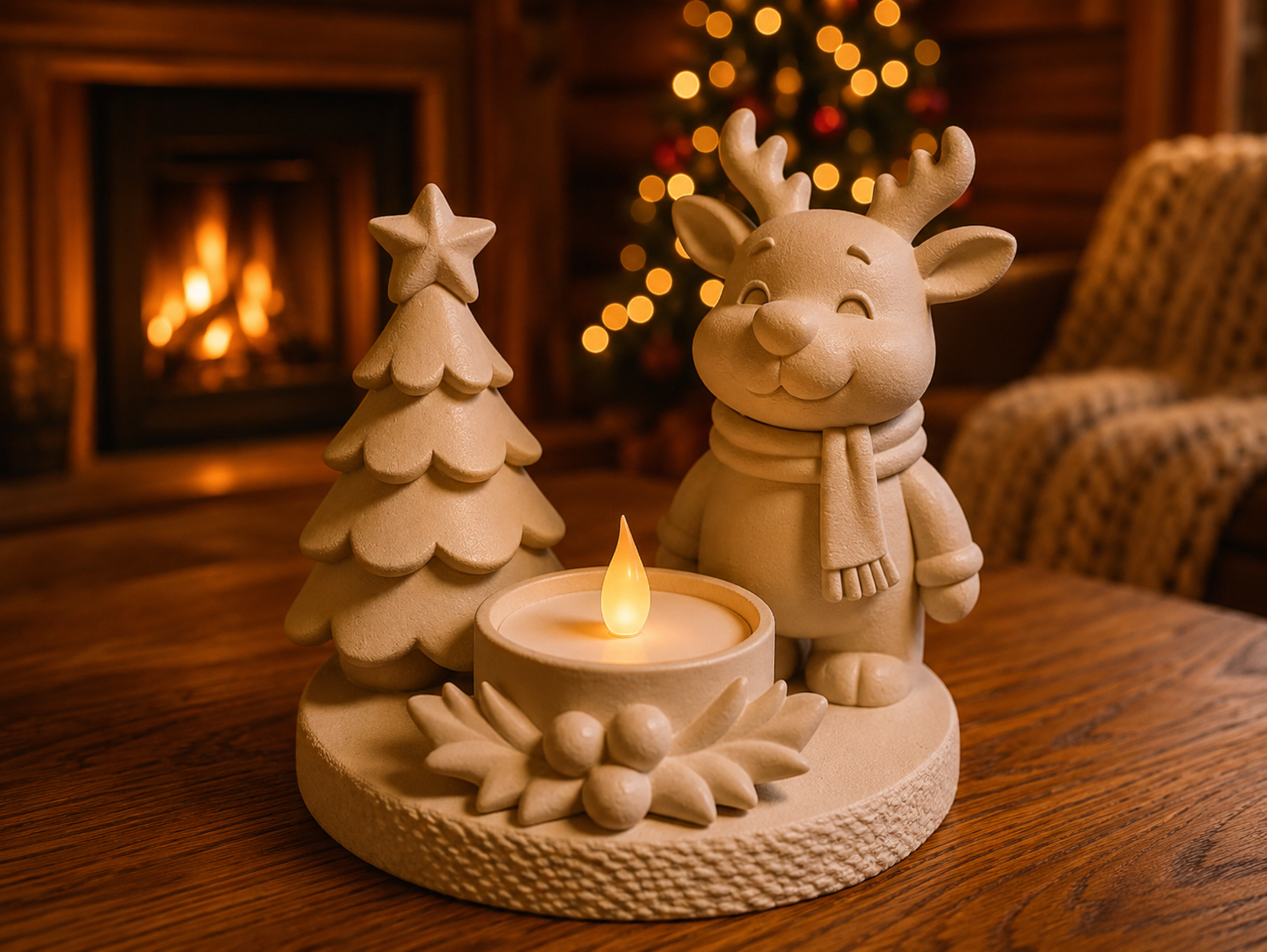 Cozy Christmas Reindeer Tealight Display - 3D printed holiday-christmas by TX3D Printing Co.