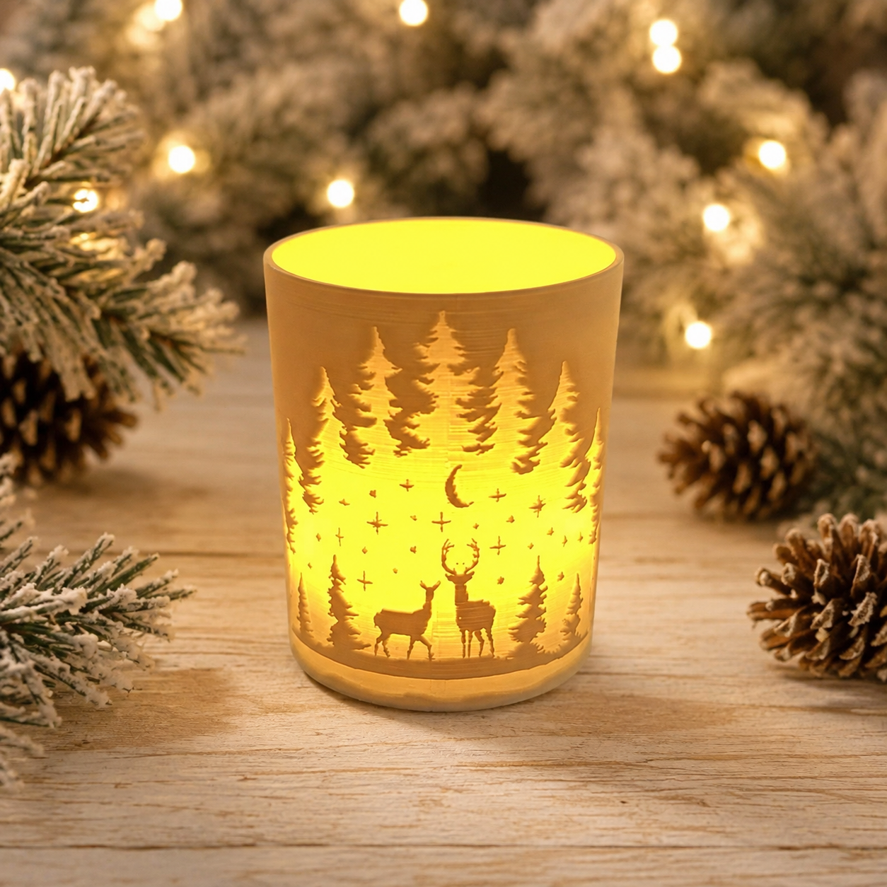 Glowing Winter Forest Tealight Holder - 3D printed holiday-christmas by TX3D Printing Co.