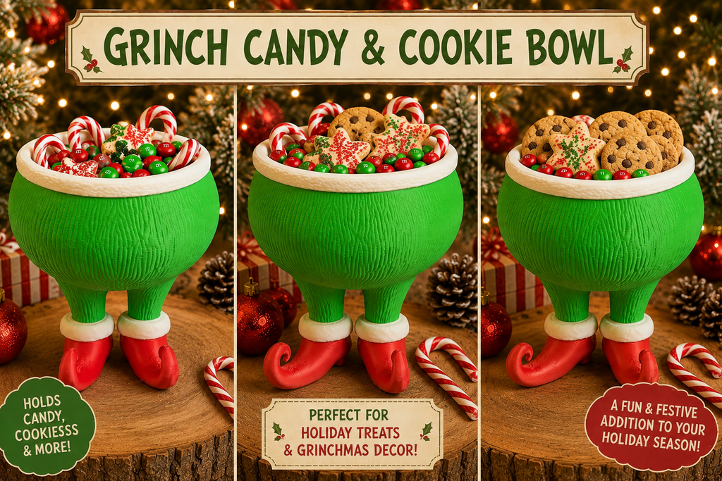 Grinch Cookie/Candy Bowl - 3D printed holiday-christmas by TX3D Printing Co.