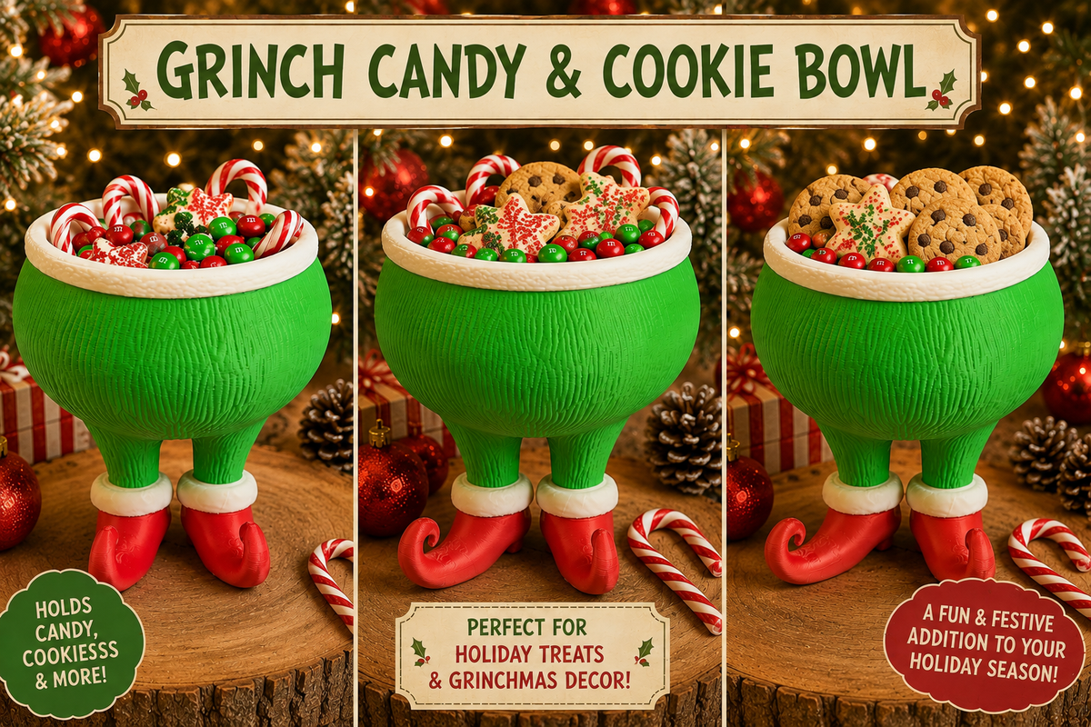 Grinch Cookie/Candy Bowl - 3D printed holiday-christmas by TX3D Printing Co.
