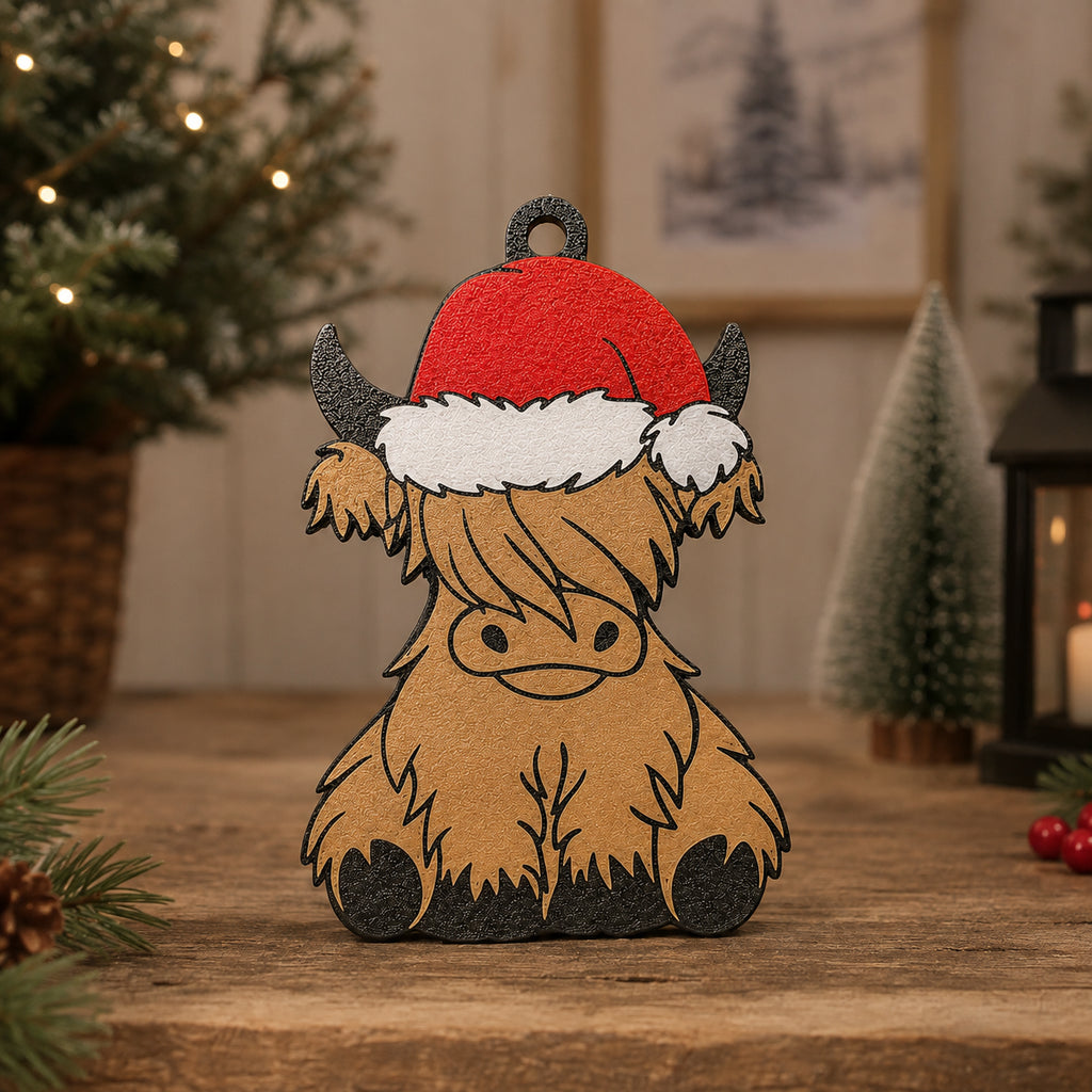 Highland Cow Christmas Ornament - 3D printed holiday-christmas by TX3D Printing Co.