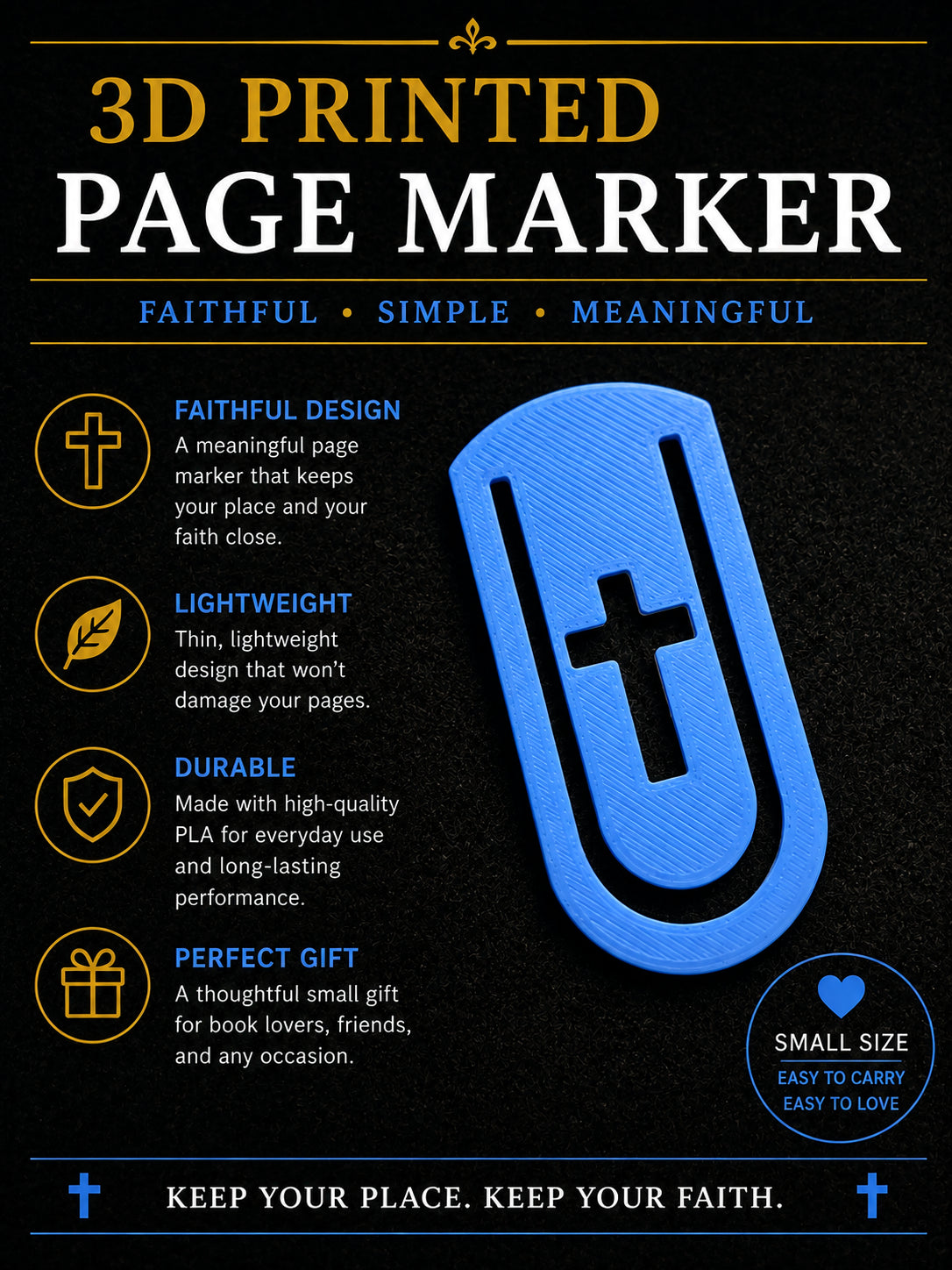 3D Printed Cross Page Marker - 3D printed religious by TX3D Printing Co.