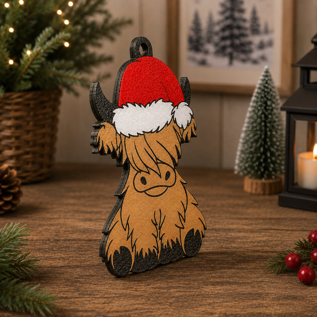 Highland Cow Christmas Ornament