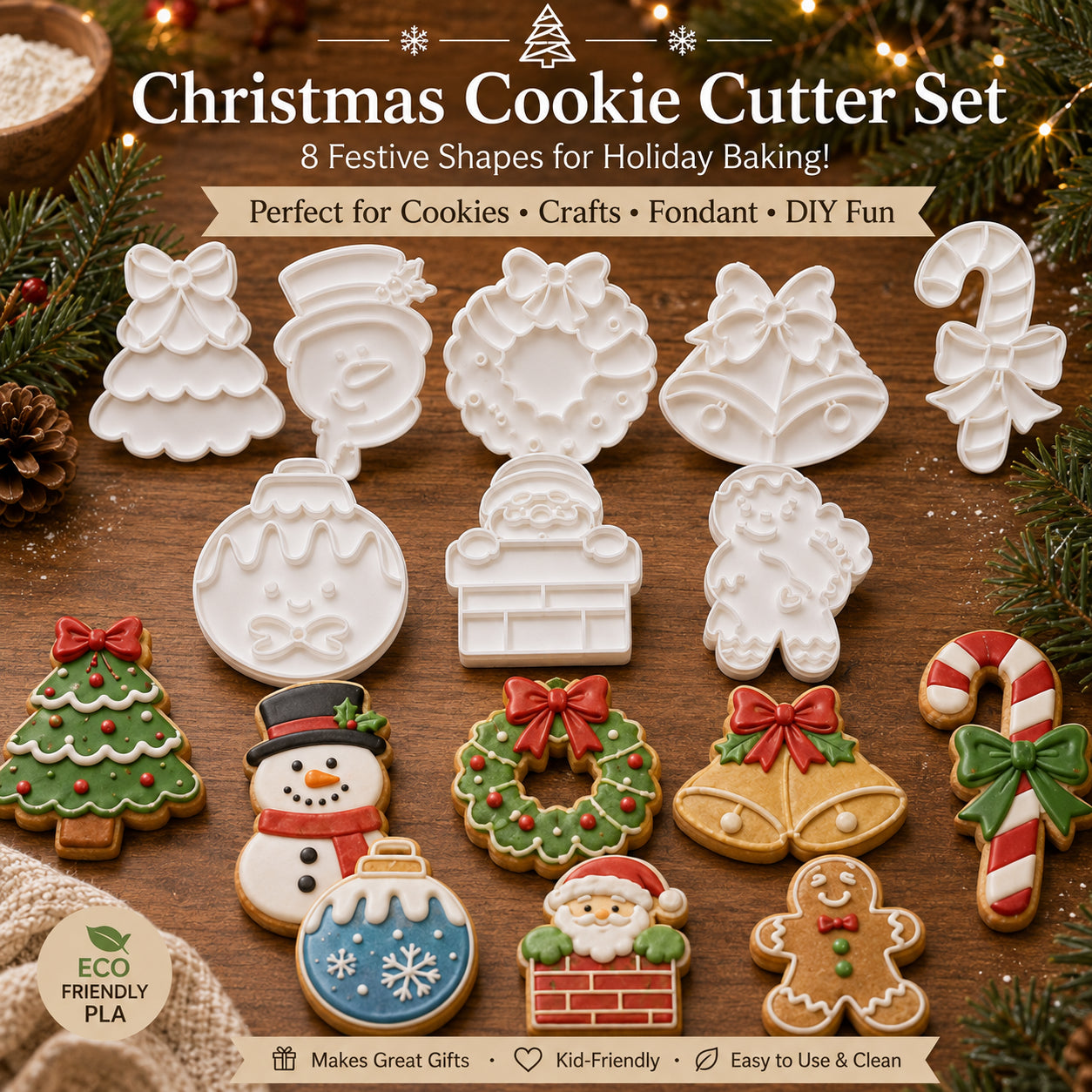 8 Piece Christmas Cookie Cutter Set - 3D printed holiday-christmas by TX3D Printing Co.