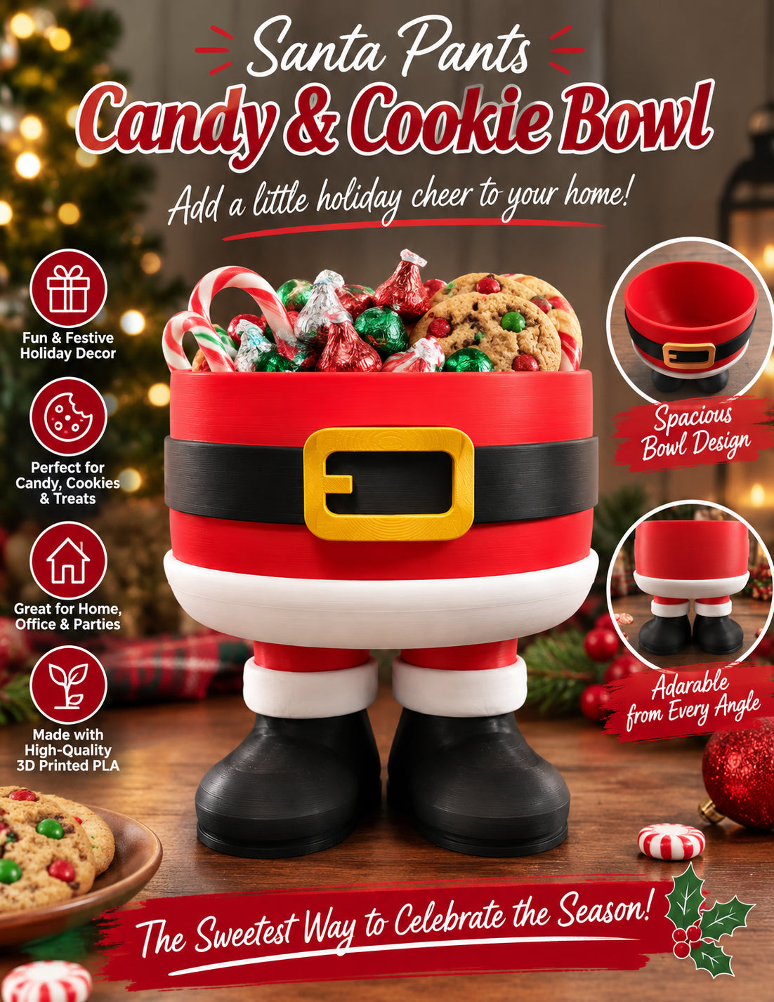 3D Printed Santa Pants Candy & Cookie Bowl - 3D printed holiday-christmas by TX3D Printing Co.
