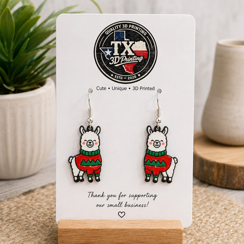 3D Printed Christmas Llama Earrings - 3D printed holiday-christmas by TX3D Printing Co.