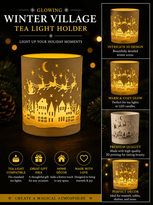 3D Printed Glowing Winter Village Tea Light Holder - 3D printed holiday-christmas by TX3D Printing Co.