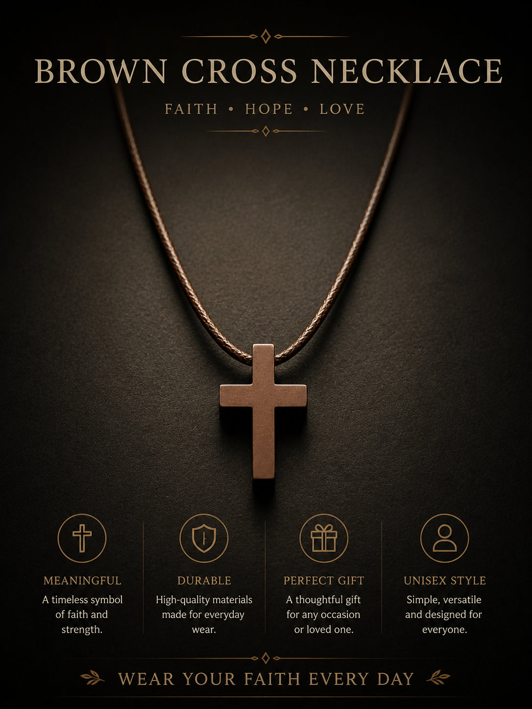 Brown Cross Necklace - 3D printed jewelry by TX3D Printing Co.