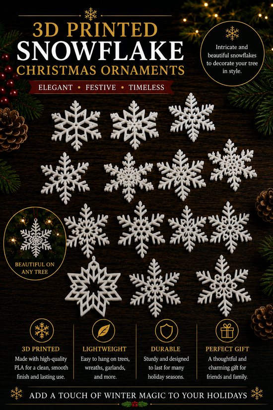 3D Printed Snowflake Christmas Ornaments - 3D printed holiday-christmas by TX3D Printing Co.